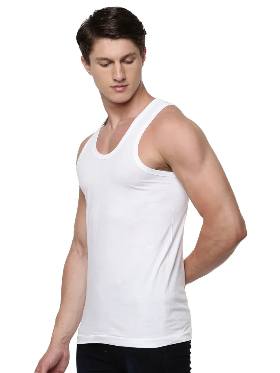 Men Fine Cotton White Banian RN Sukra (2 PCs Pack)