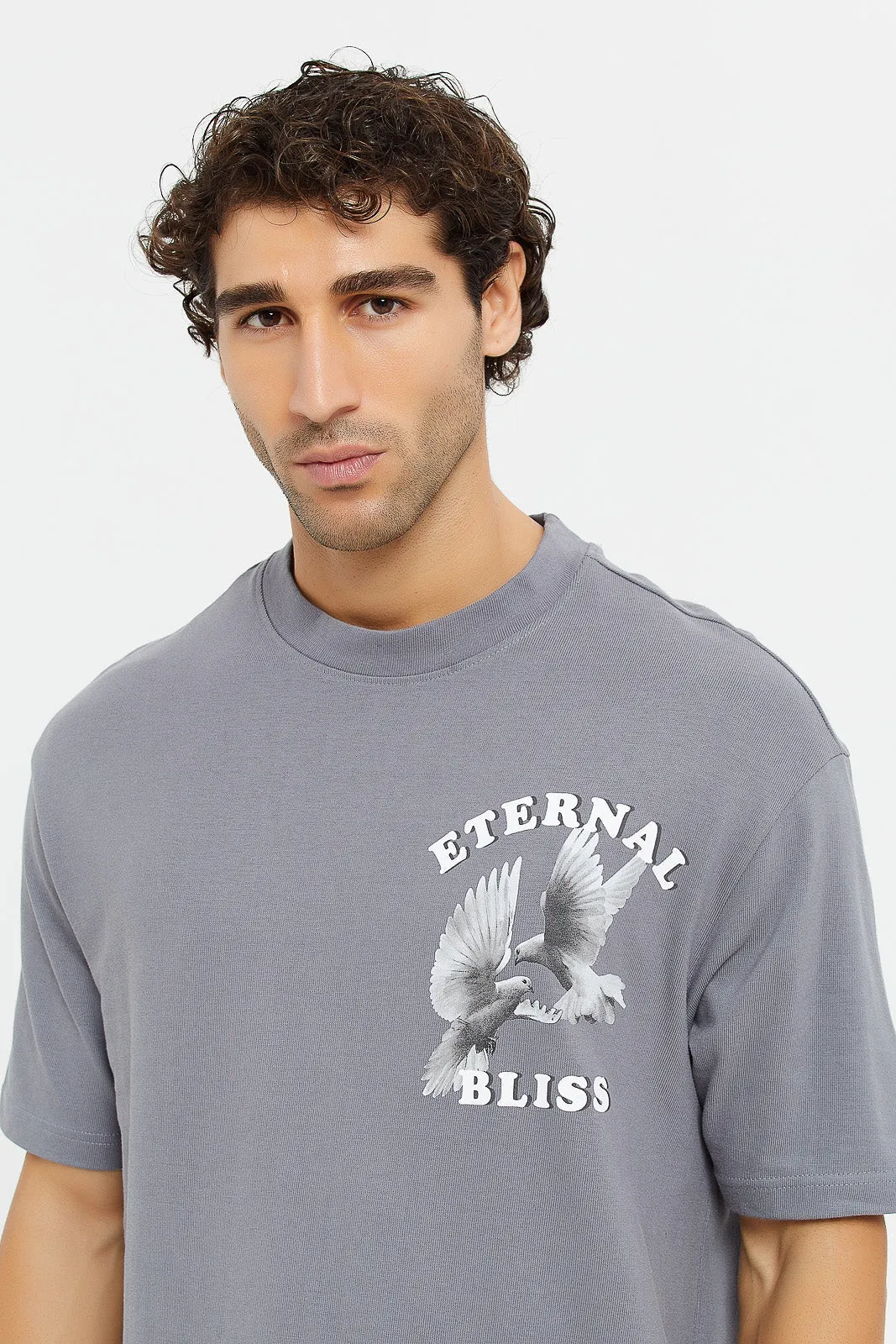 Men Grey Back Printed Lounge T-Shirt