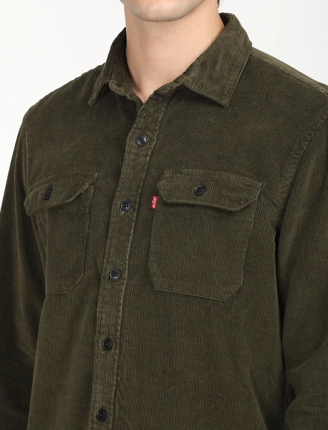 Men's Solid Olive Spread Collar Shacket