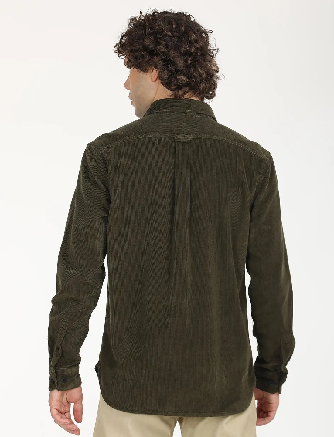 Men's Solid Olive Spread Collar Shacket