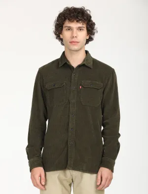 Men's Solid Olive Spread Collar Shacket