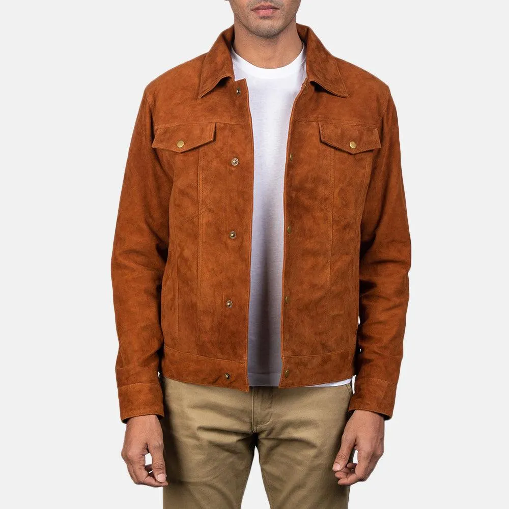 Mens Tan Brown Suede Leather Jacket