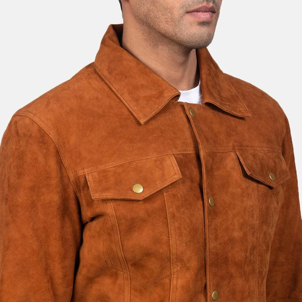 Mens Tan Brown Suede Leather Jacket