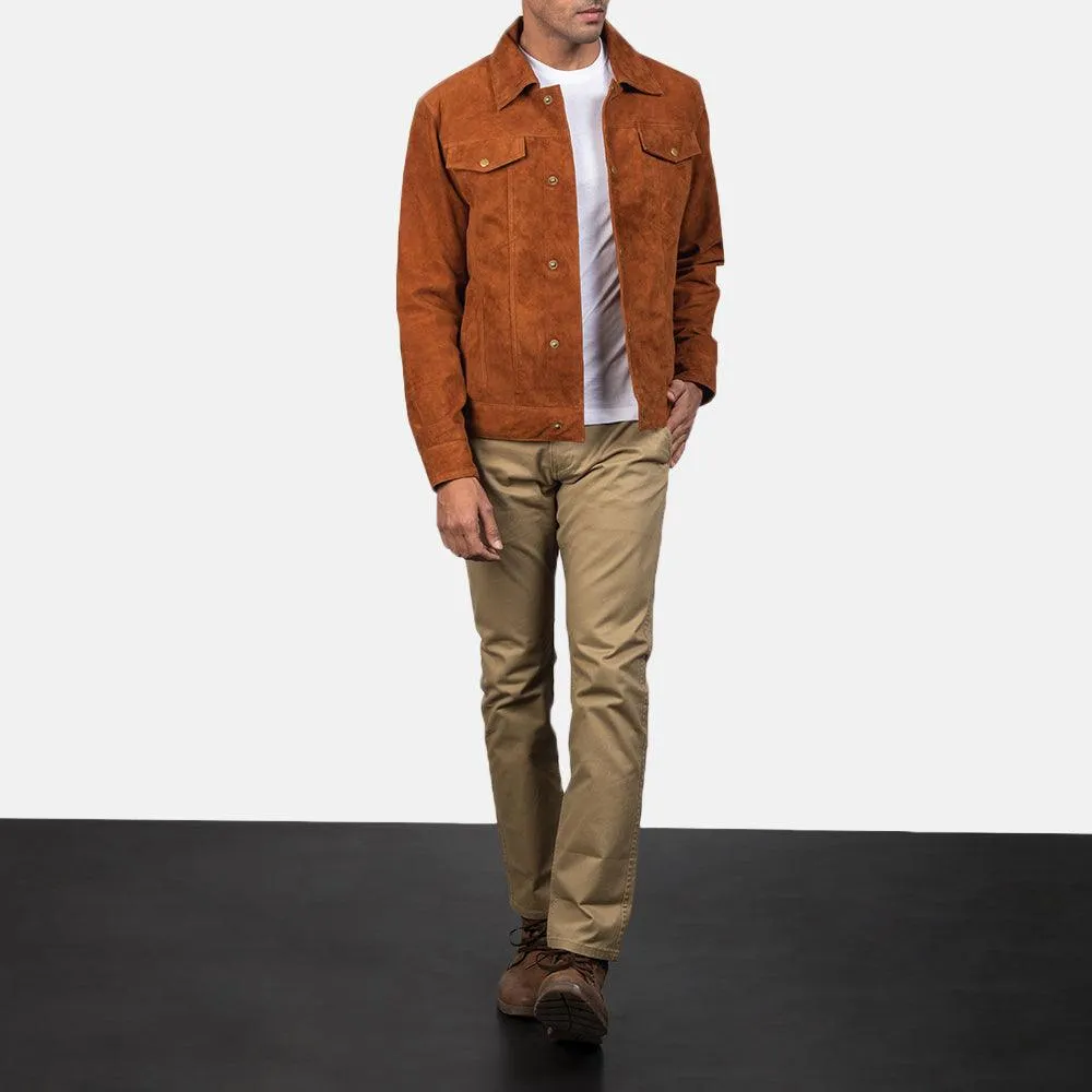 Mens Tan Brown Suede Leather Jacket