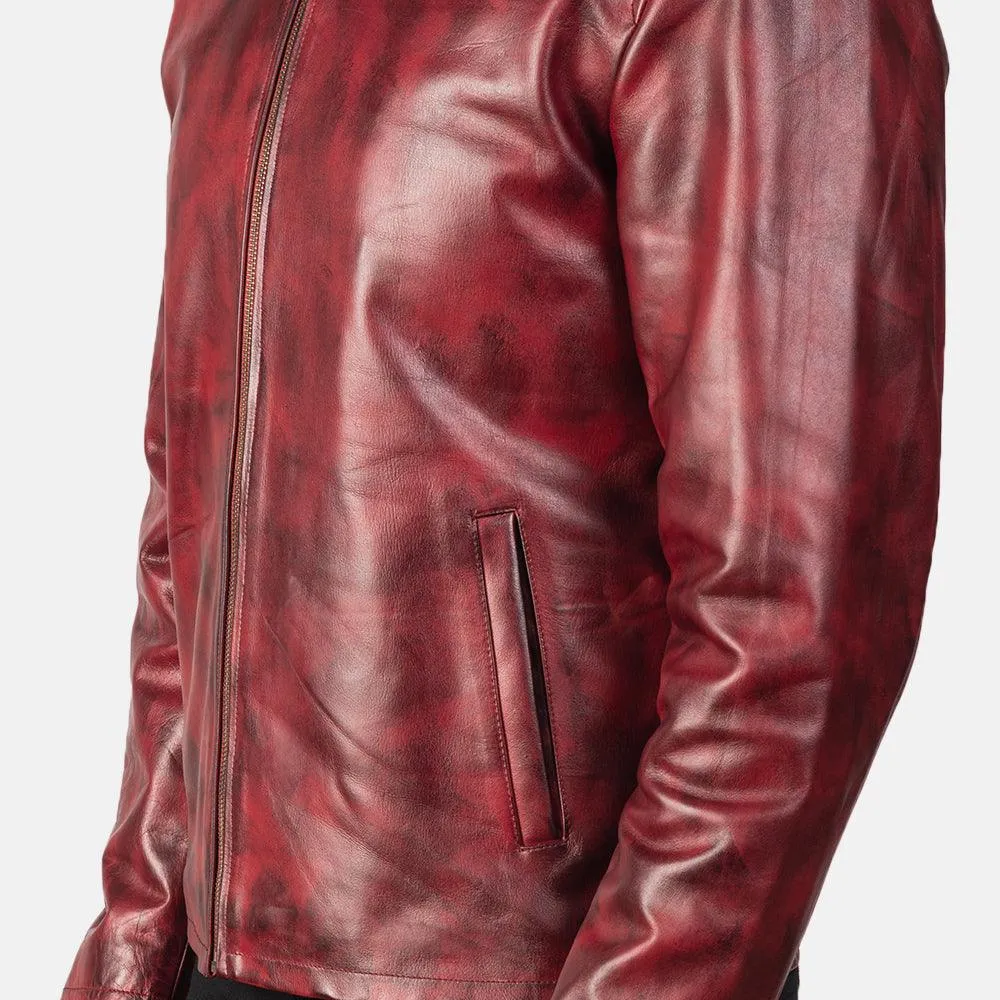 Mens Waxed Burgundy Leather Jacket