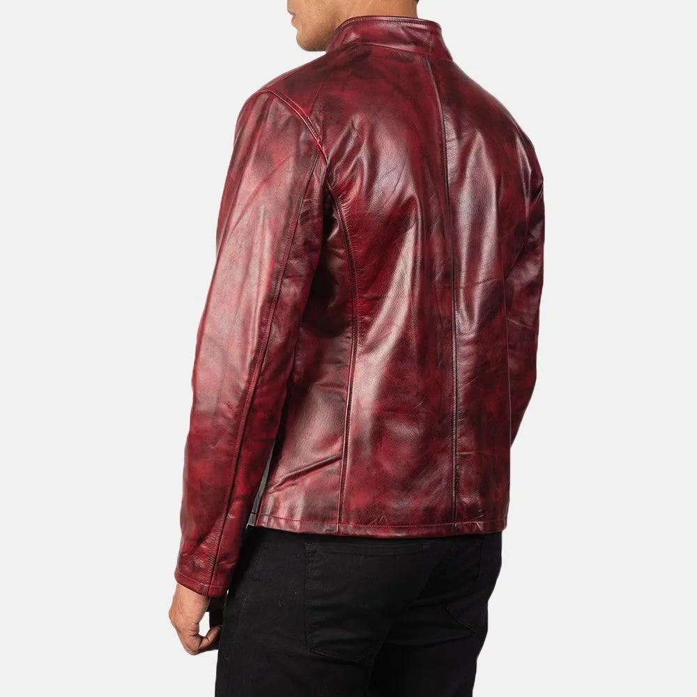 Mens Waxed Burgundy Leather Jacket