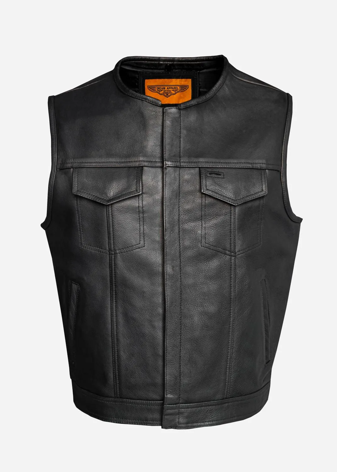 Men's Zippered 1/2" Collar Motorcycle Club Vest, Conceal Carry Gun Pockets