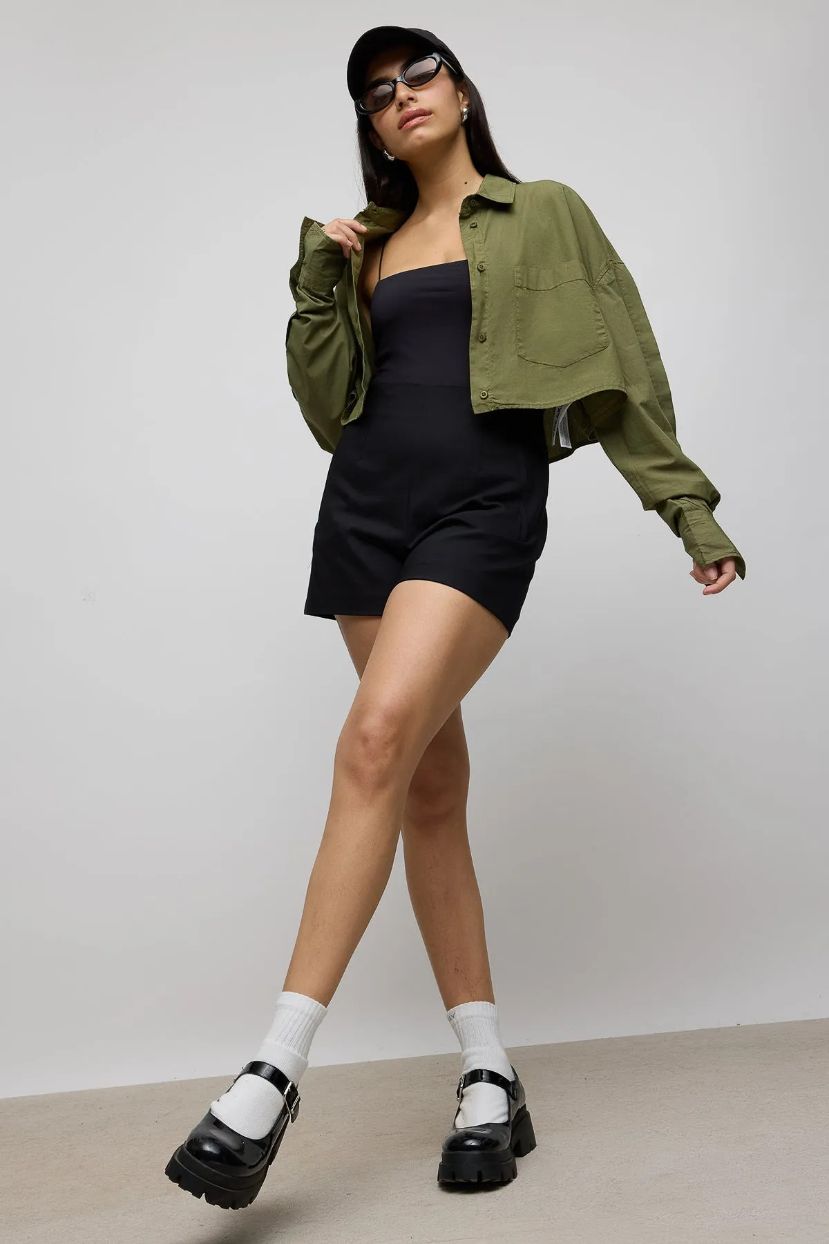 Olive Green Cropped Cotton Shirt