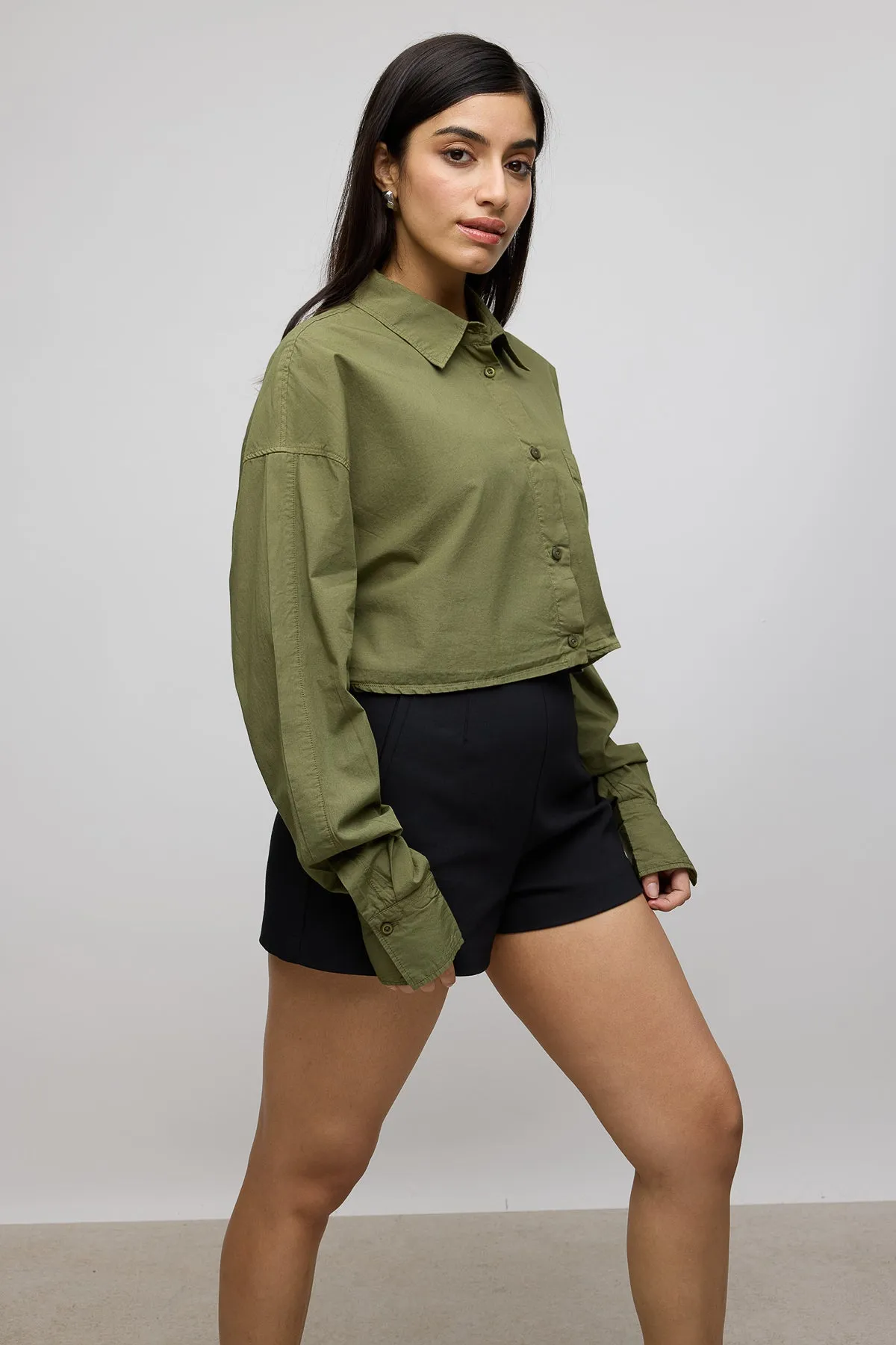 Olive Green Cropped Cotton Shirt