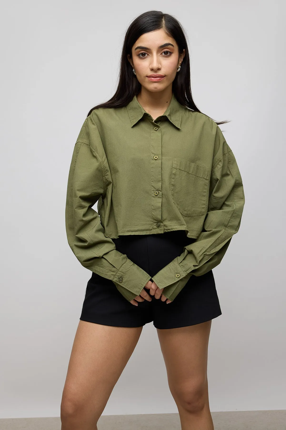 Olive Green Cropped Cotton Shirt