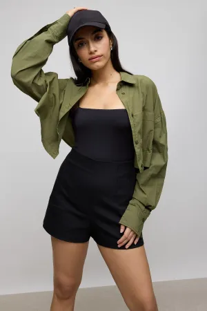 Olive Green Cropped Cotton Shirt