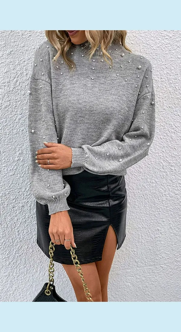 Pearl Dropped Shoulder Ribbed Trim Sweater