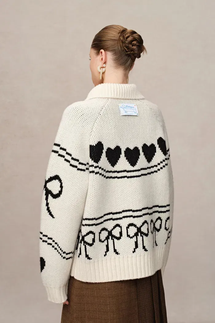 Perla Dachshunds Jacquard Cardigan in Chucky Merino Wool Knit