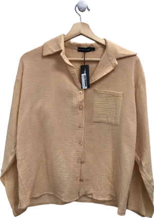 PrettyLittleThing Beige Casual Button-Down Shirt UK 4