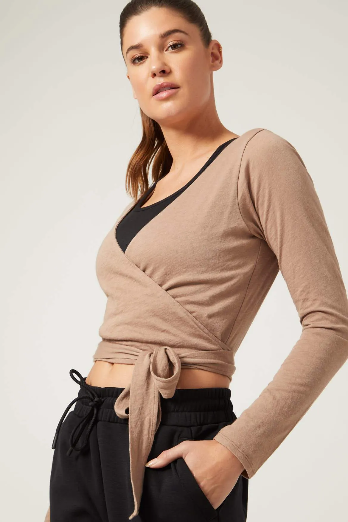 Priscilla Long Sleeve Wrap Top Camel