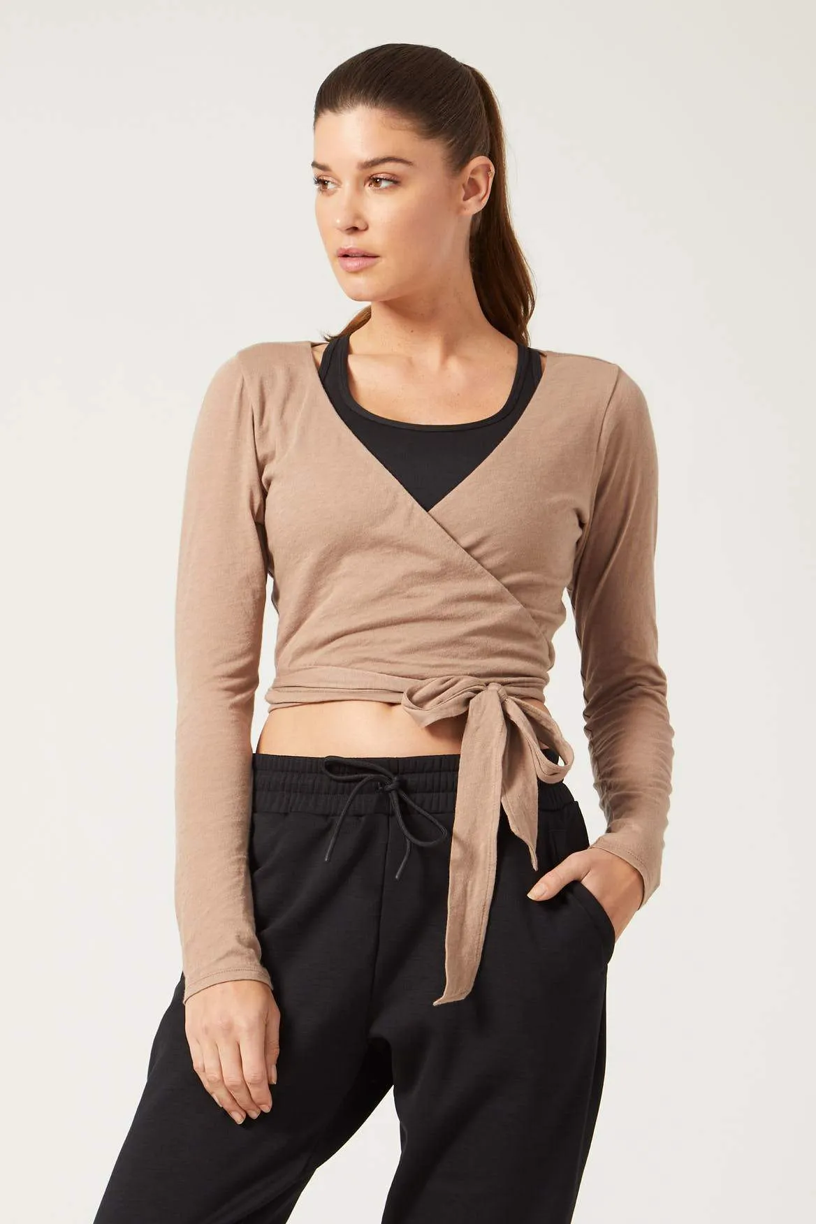 Priscilla Long Sleeve Wrap Top Camel