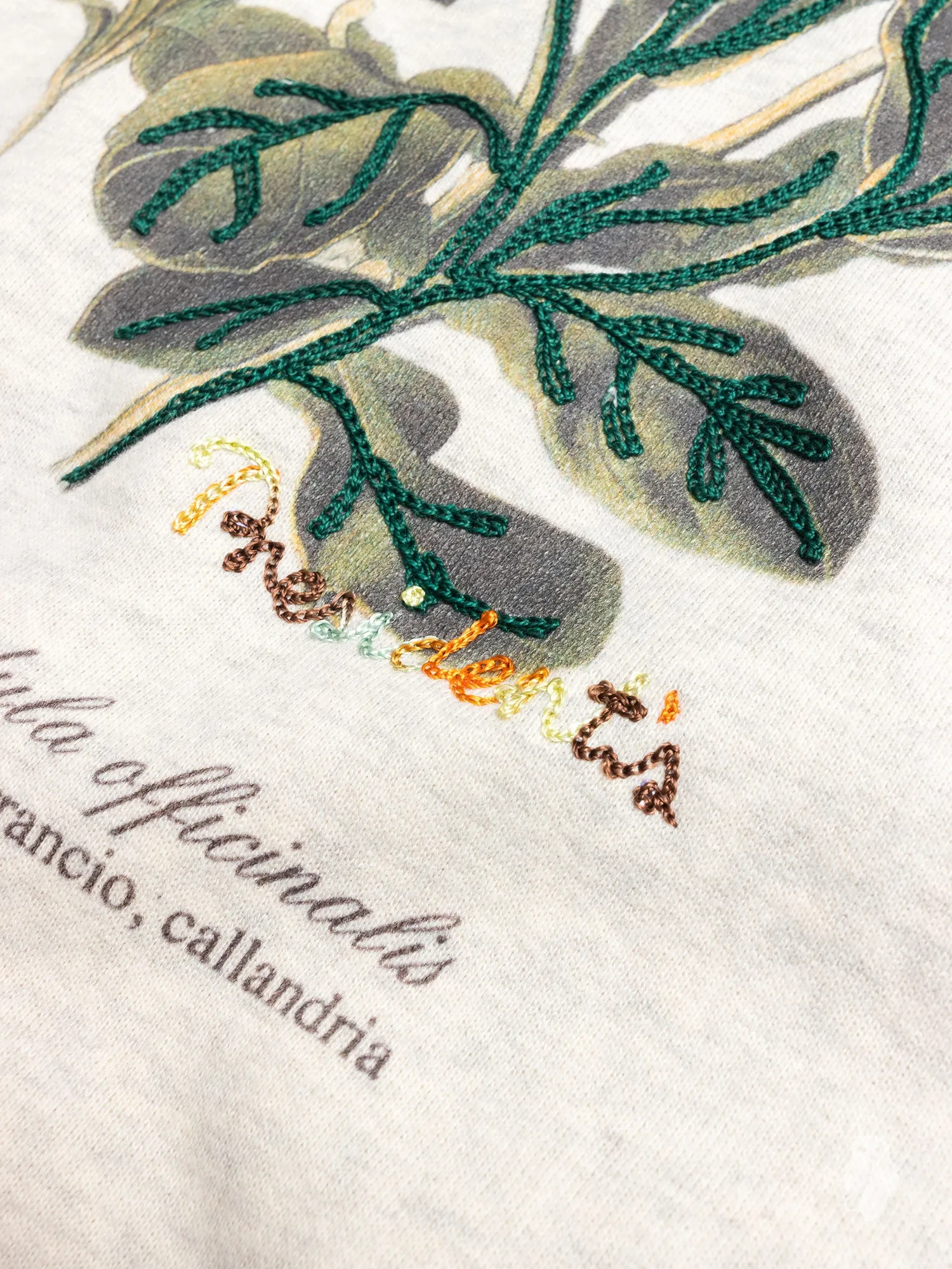 "Calendula Embroidery" Crewneck Sweater in White Melange