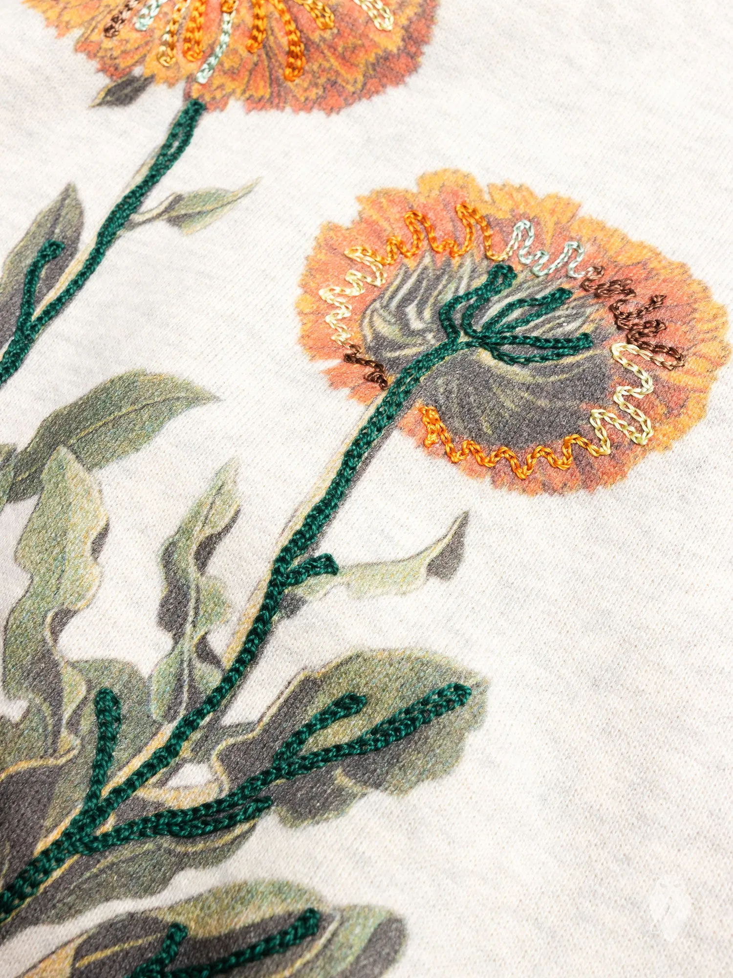 "Calendula Embroidery" Crewneck Sweater in White Melange