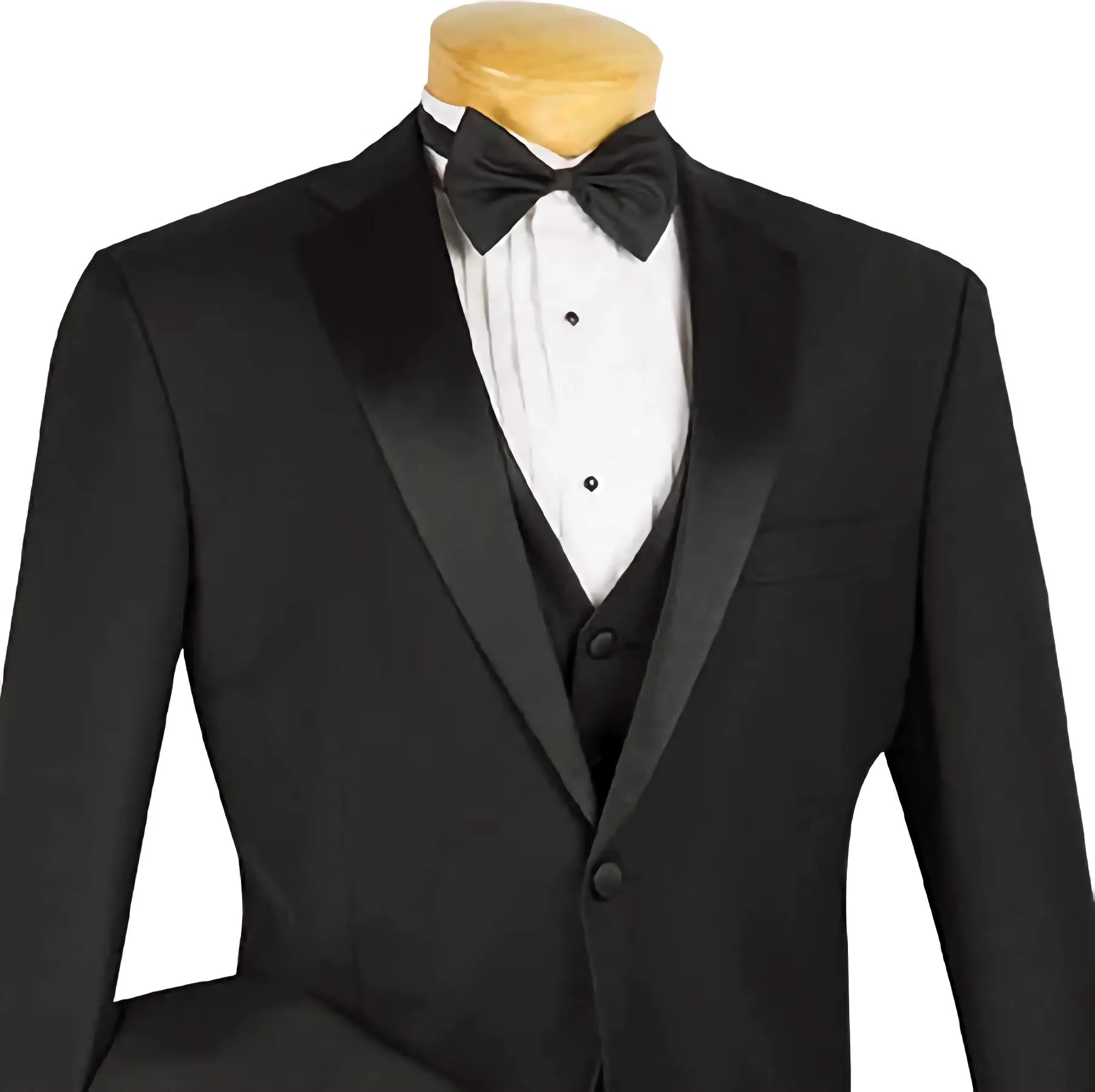 Regular Fit Black Tuxedo 4 Piece with Vest Bow Tie