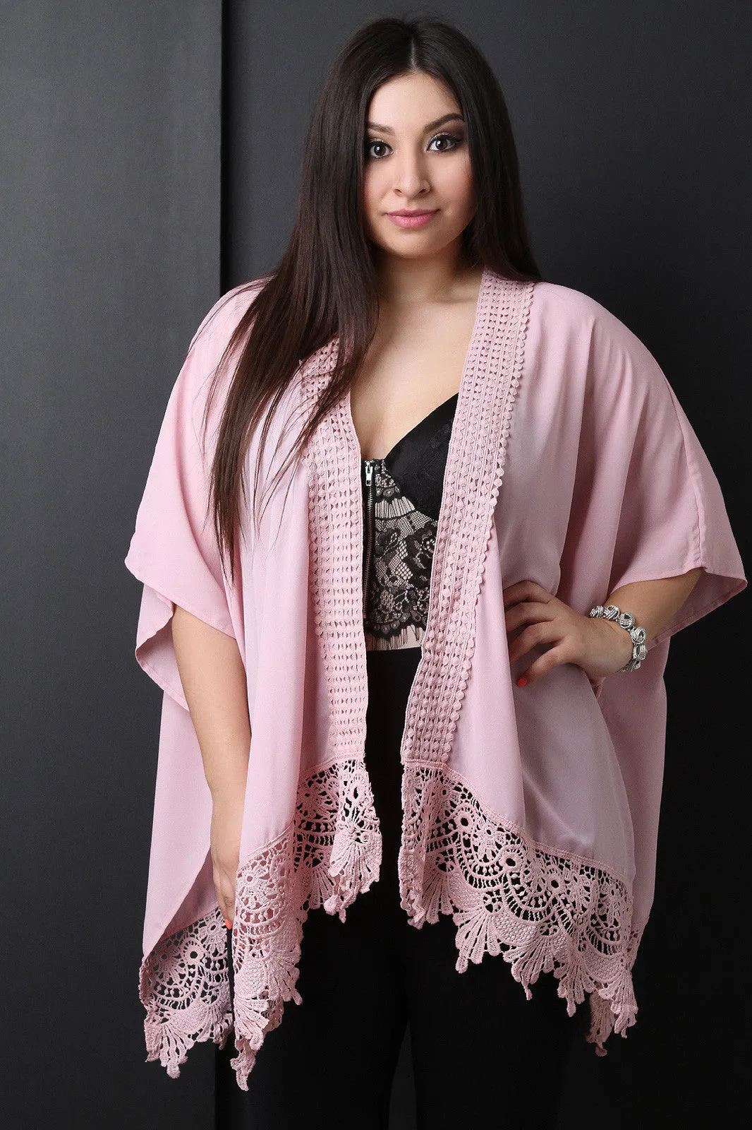 Semi-Sheer Chiffon Crochet Cardigan