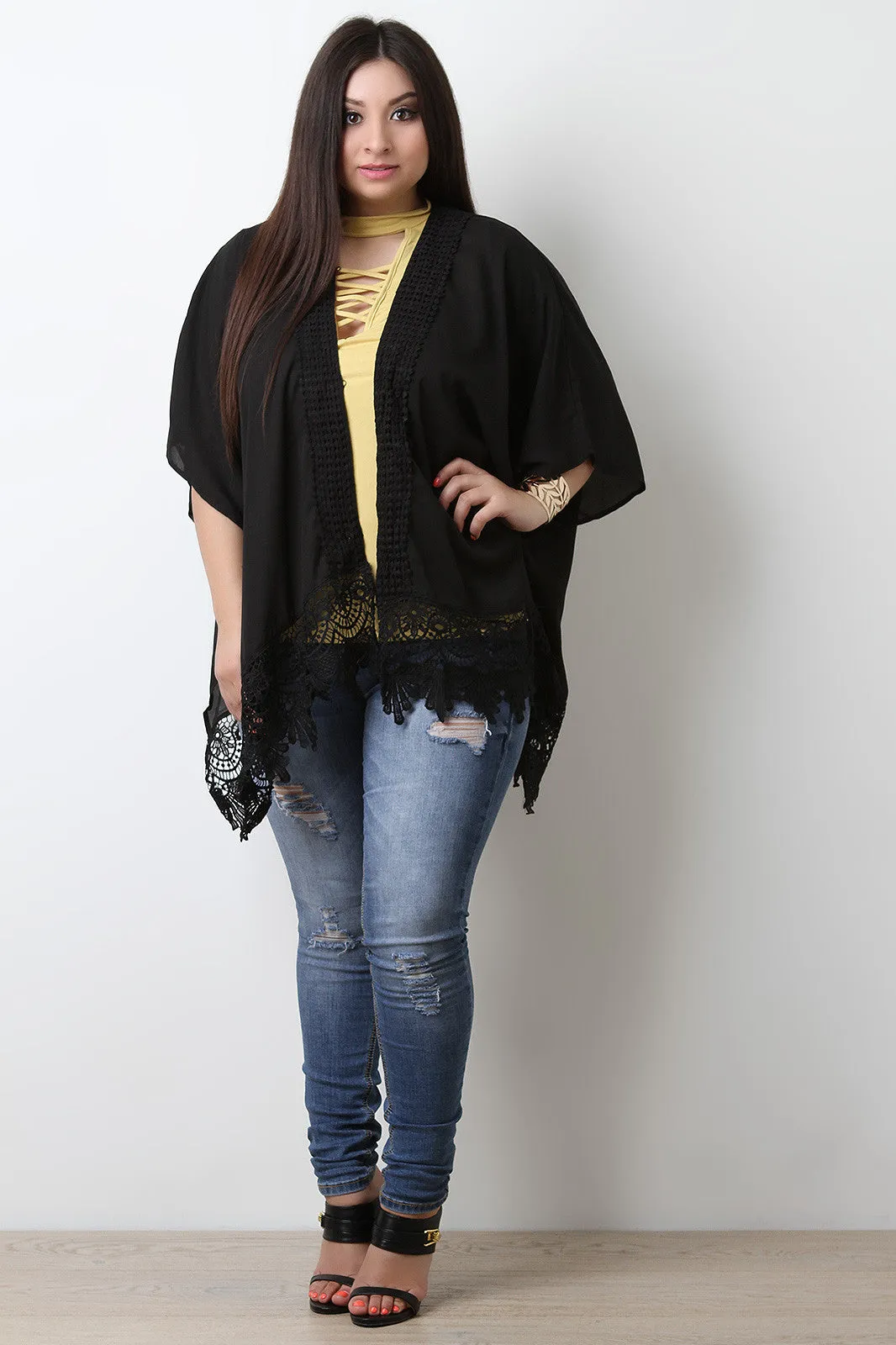 Semi-Sheer Chiffon Crochet Cardigan