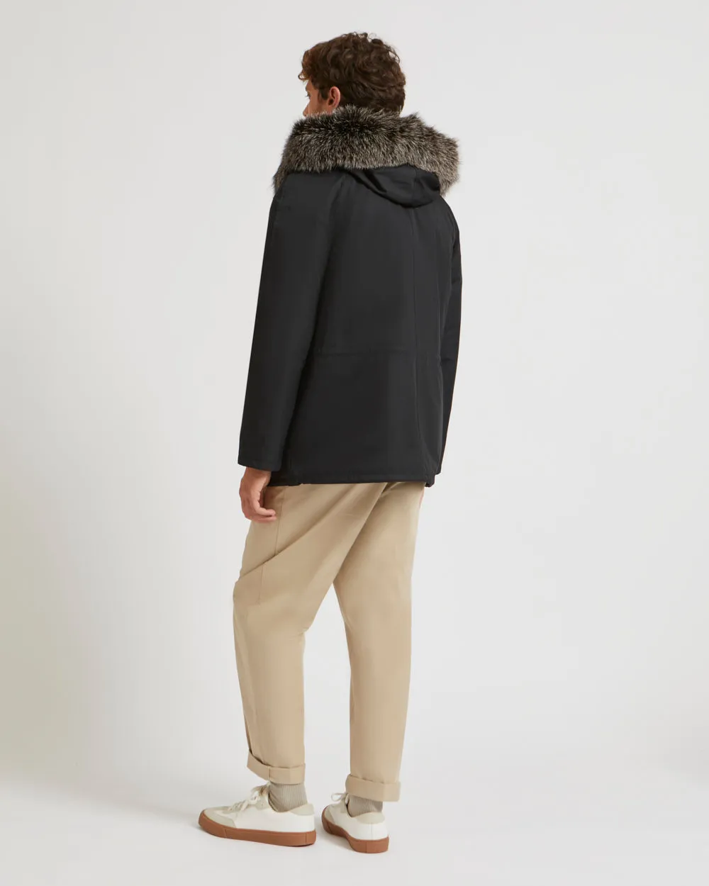 Short Iconic Parka In Cotton Blend And Fur