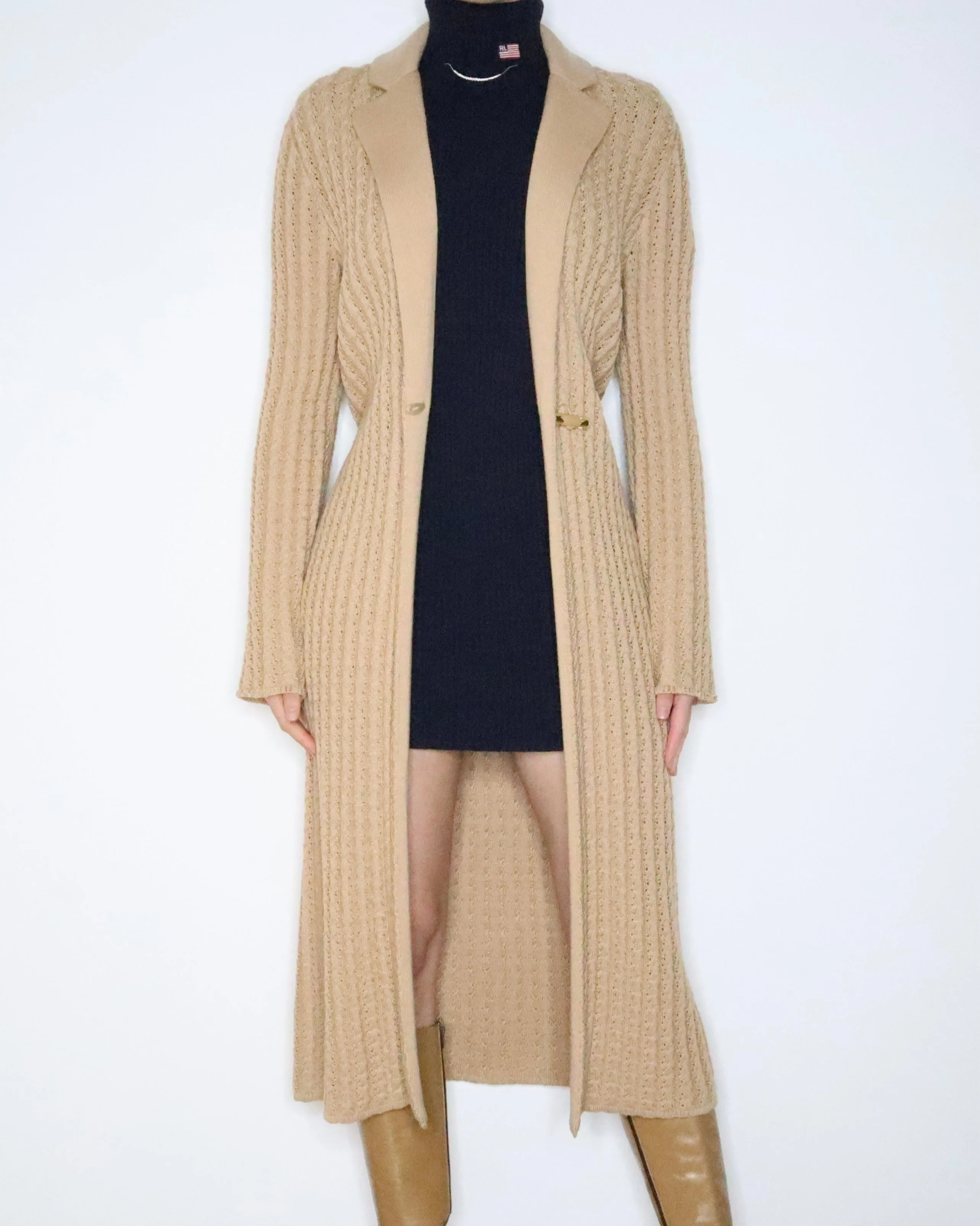 St. John Long Tan Knit Cardigan (M-L)