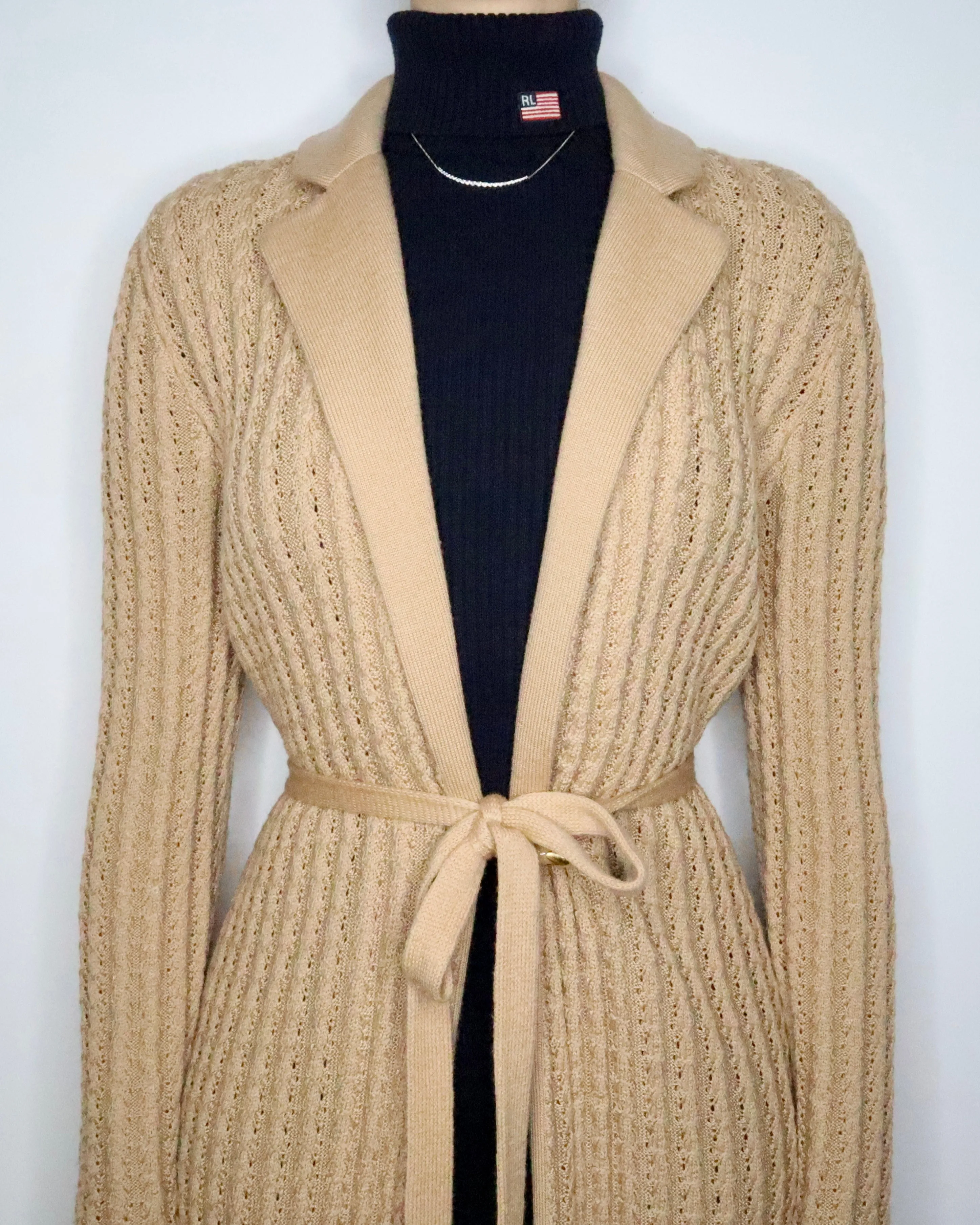 St. John Long Tan Knit Cardigan (M-L)