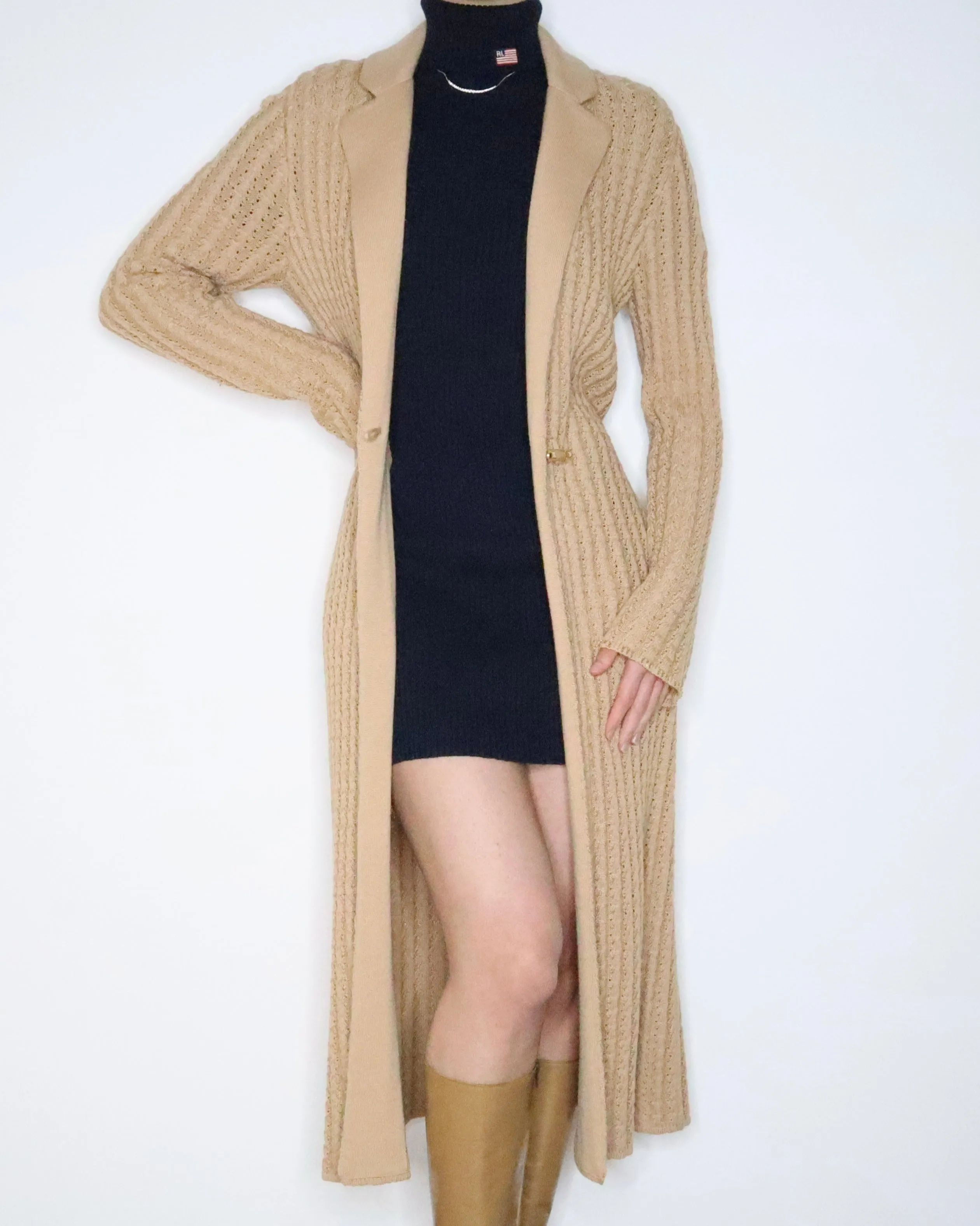 St. John Long Tan Knit Cardigan (M-L)