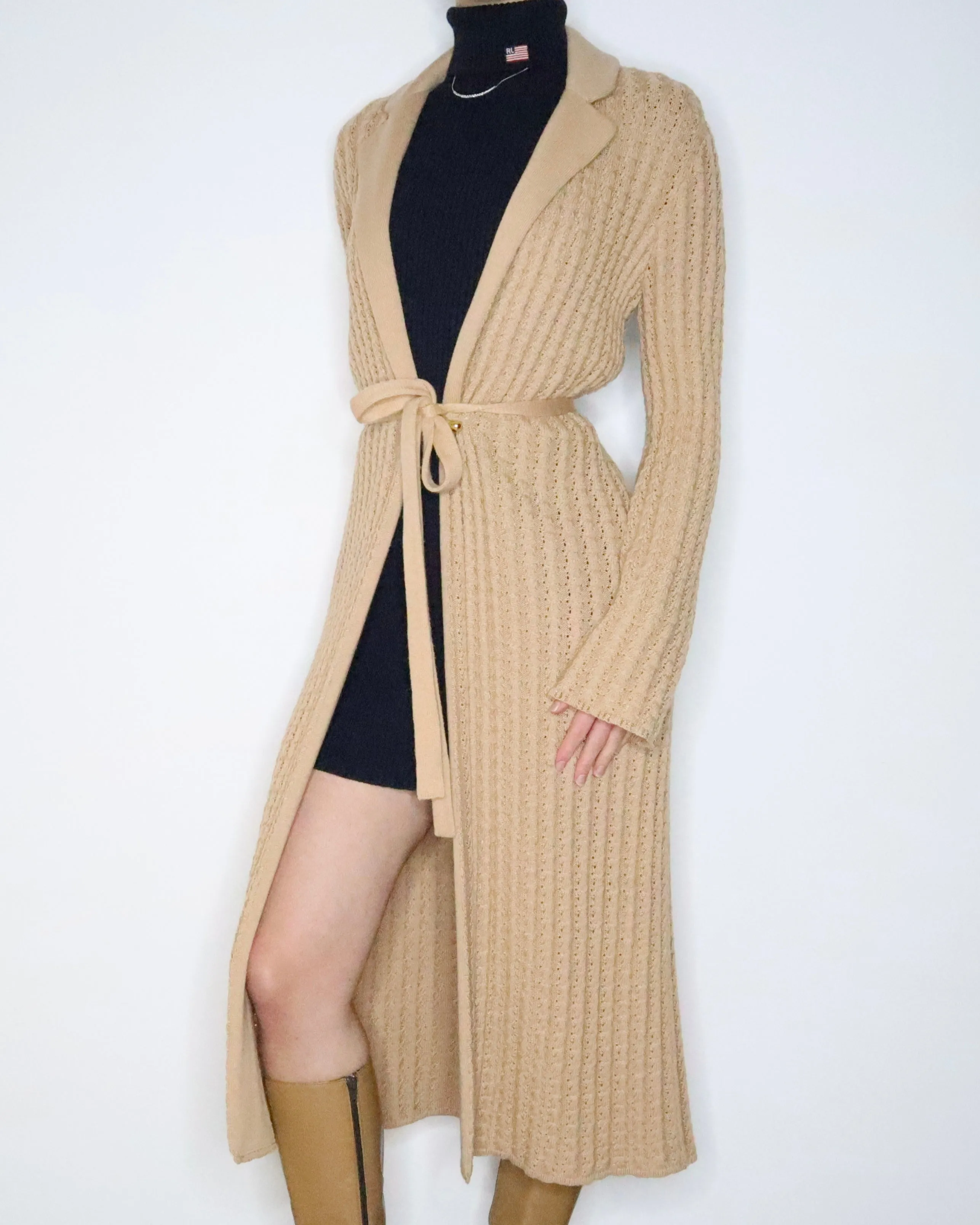 St. John Long Tan Knit Cardigan (M-L)