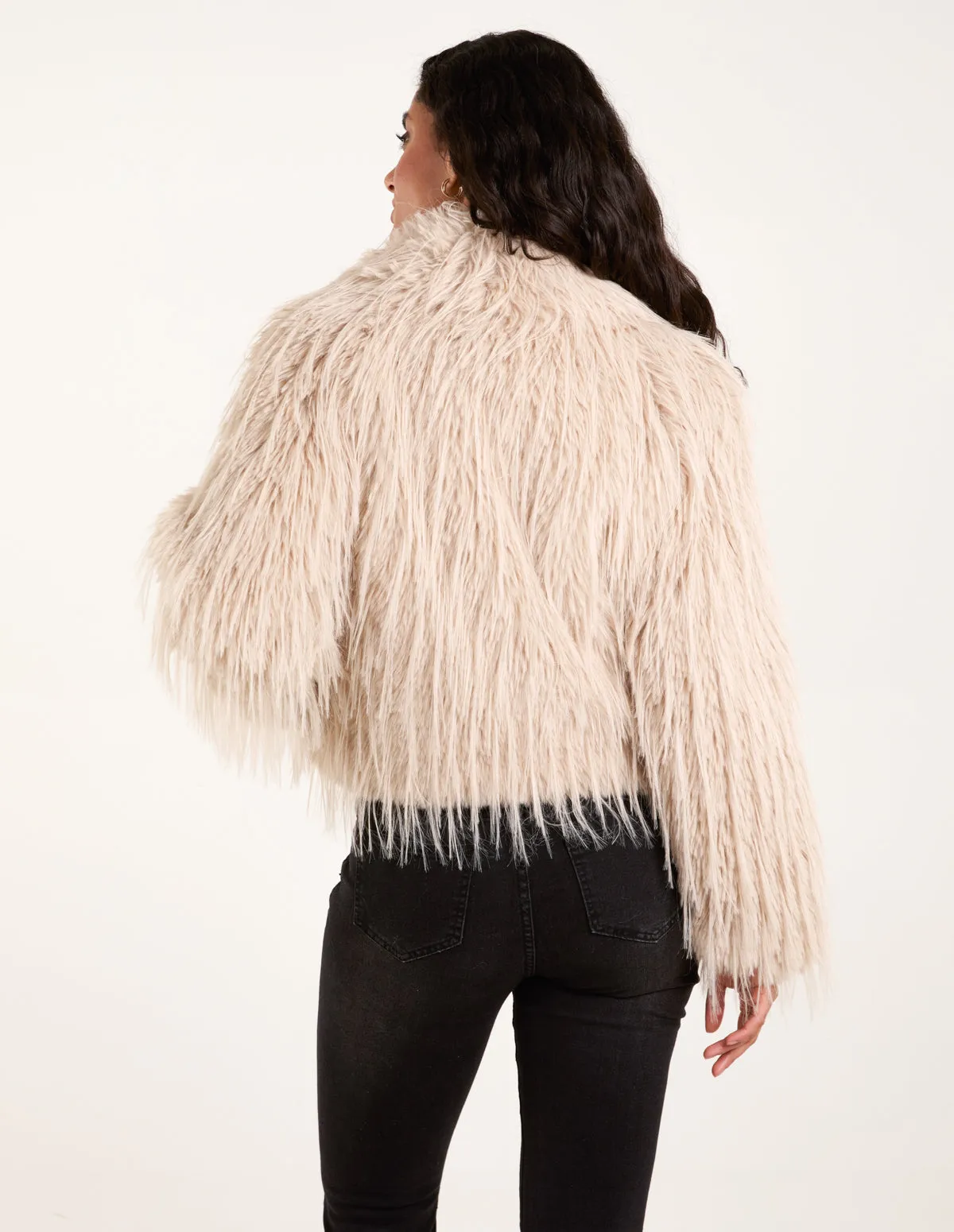 Textured Faux Fur Collar Coat