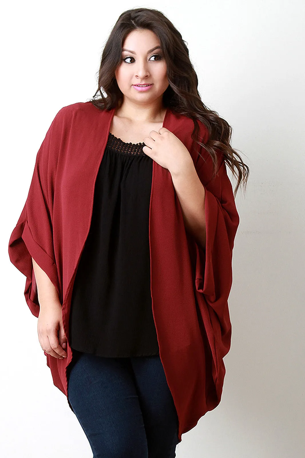 Textured Open Front Drape Cardigan