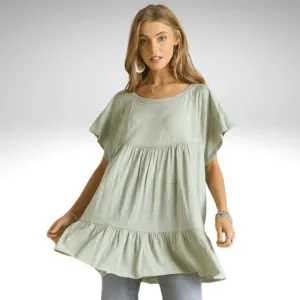 Tiered Cotton Blend Tunic Made in USA