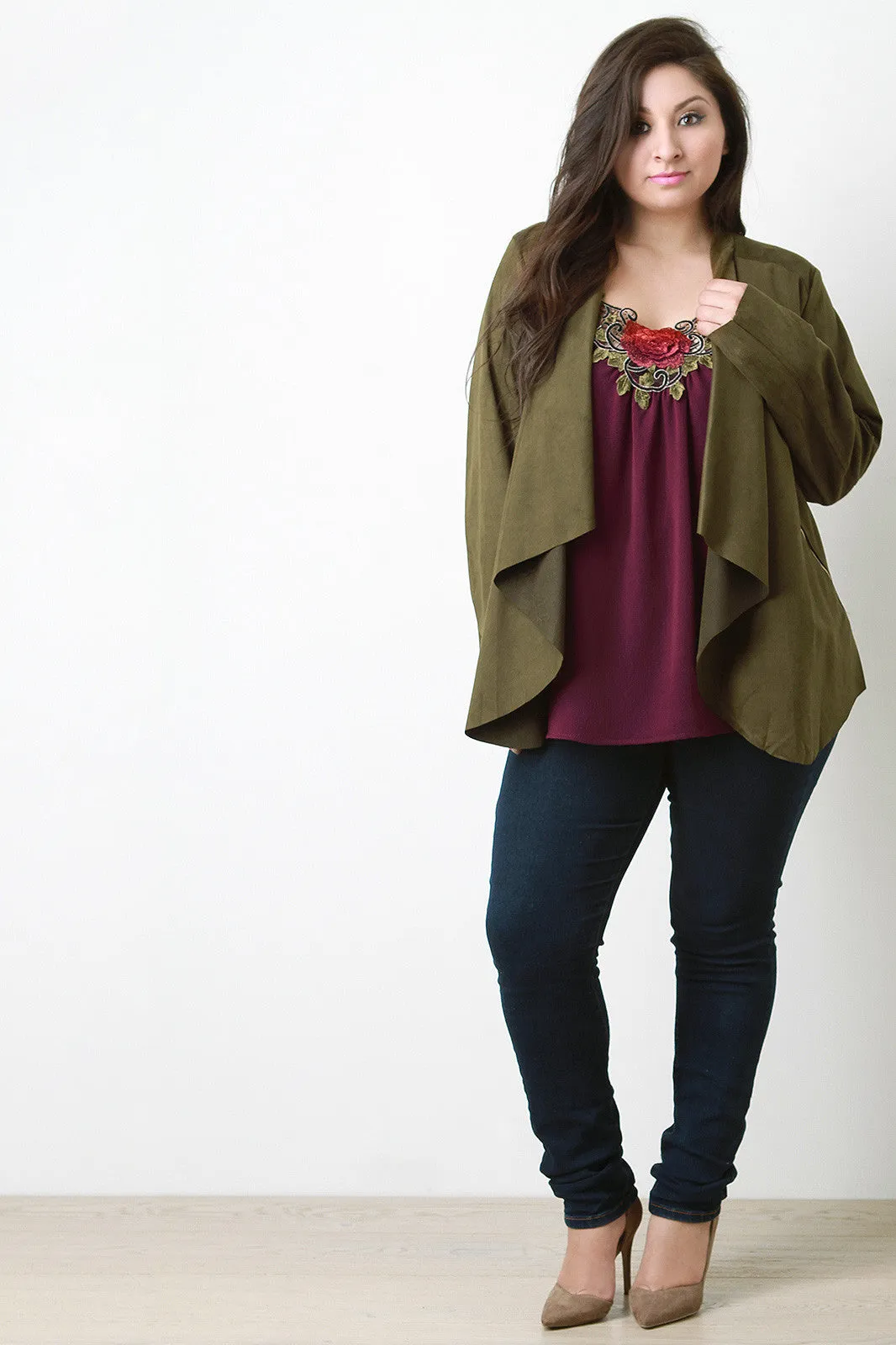 Vegan Suede Draped Front Jacket