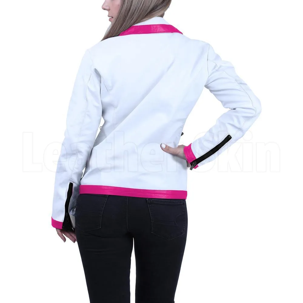 White Combo Leather Jacket for Women