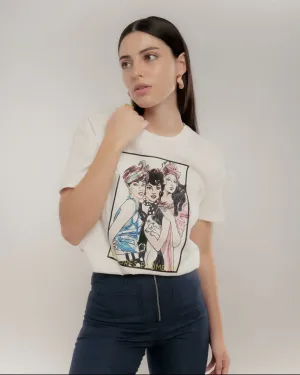 White cotton T-Shirt with Girls with style by Dolores Promesas