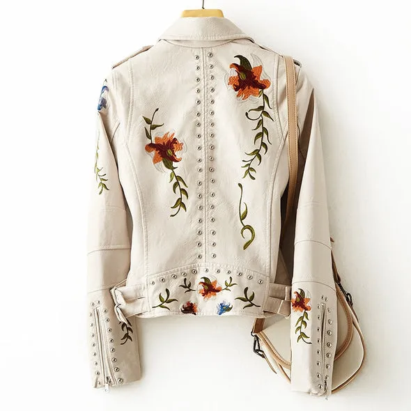 Willow - Retro Floral Print Leather Jacket