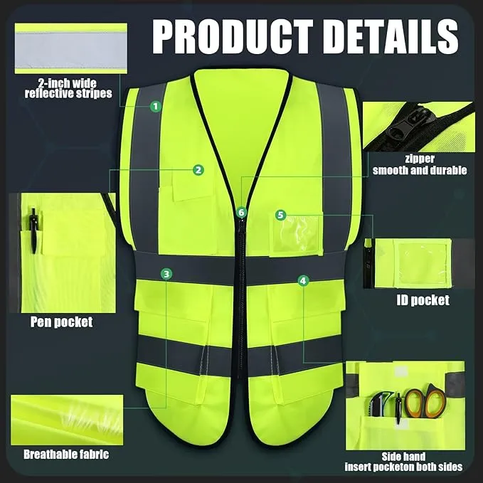 Yellow Reflective Safety Vest w/ Pockets (Medium)